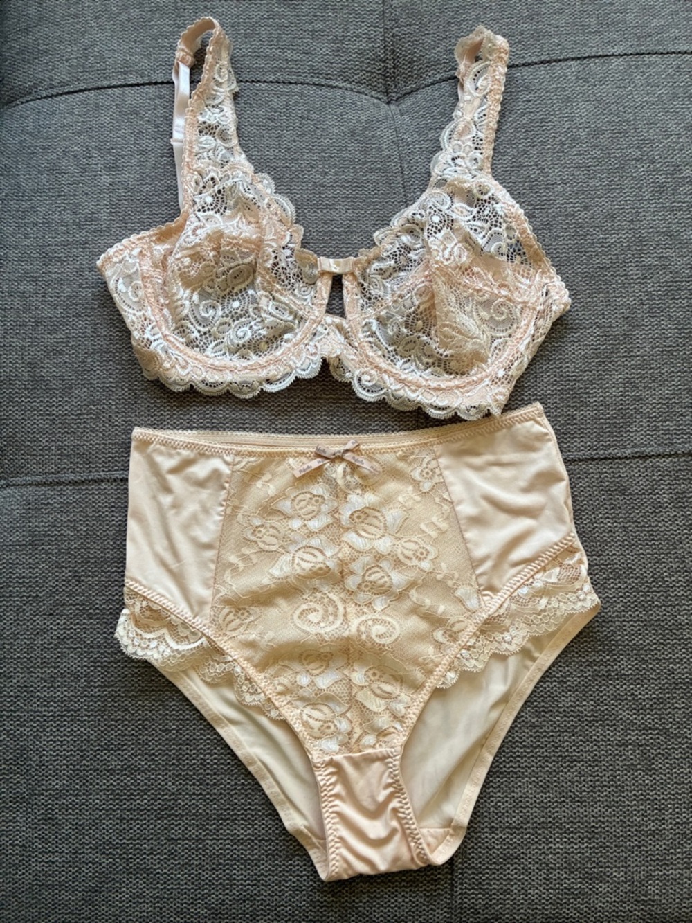 Rafaella Lace Underwire Bra and High-Waist Briefs in Blush Cream